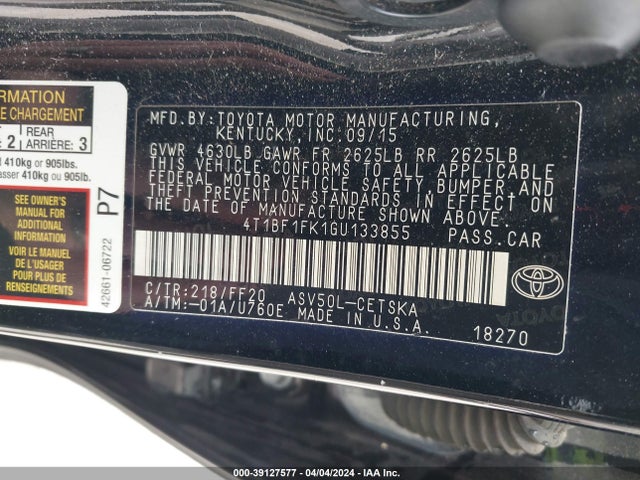 Toyota CAMRY SE 2016 4T1BF1FK1GU133855 Image 9