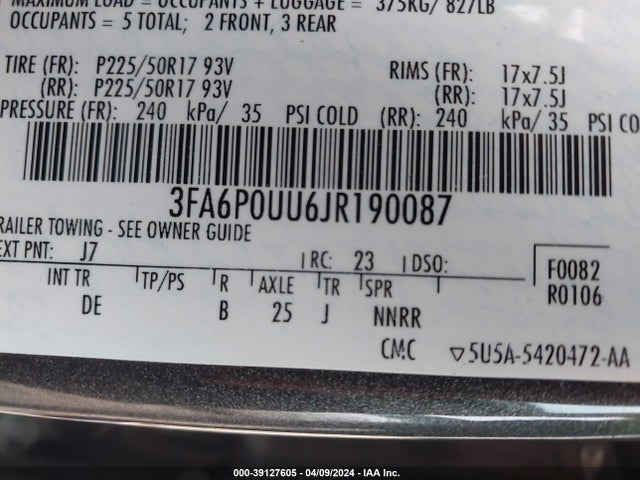 Ford Fusion Hybrid S 2018 3FA6P0UU6JR190087 Image 9