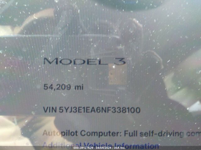 5YJ3E1EA6NF338100 Tesla Model 3 Rear-wheel Drive