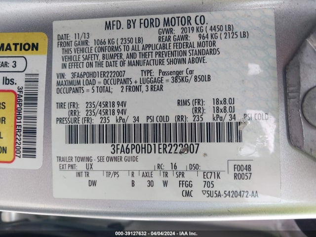 Ford FUSION SE 2014 3FA6P0HD1ER222007 Image 9