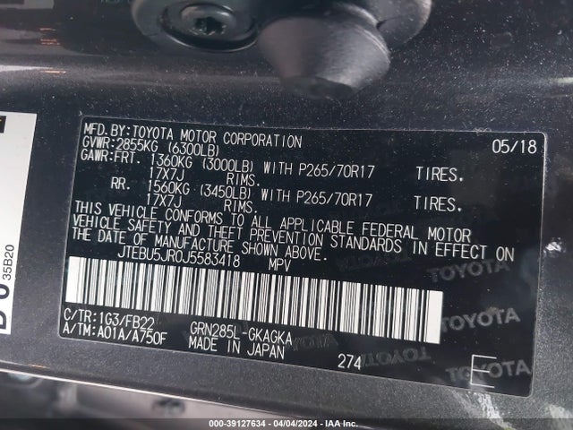 Toyota 4RUNNER SR5 2018 JTEBU5JR0J5583418 Image 9