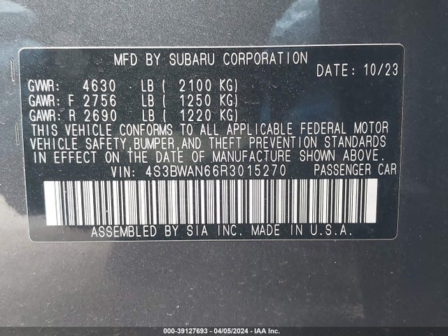 4S3BWAN66R3015270 Subaru Legacy Limited