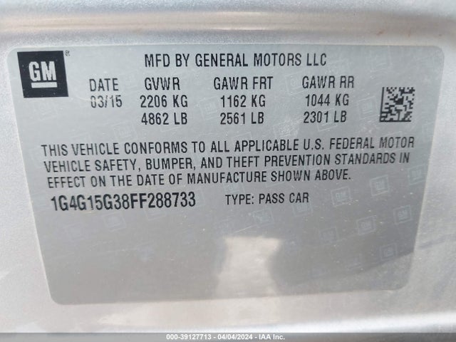Buick Lacrosse 1sv 2015 1G4G15G38FF288733 Image 9
