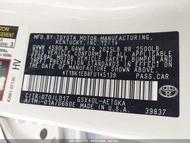 Toyota AVALON XLE 2015 4T1BK1EB8FU145139 Image 9