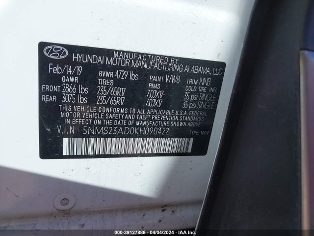 Hyundai Santa Fe Se 2019 5NMS23AD0KH090422 Image 9