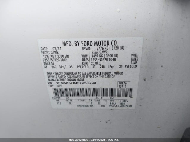 Ford Explorer Limited 2014 1FM5K8F84EGB93730 Image 9