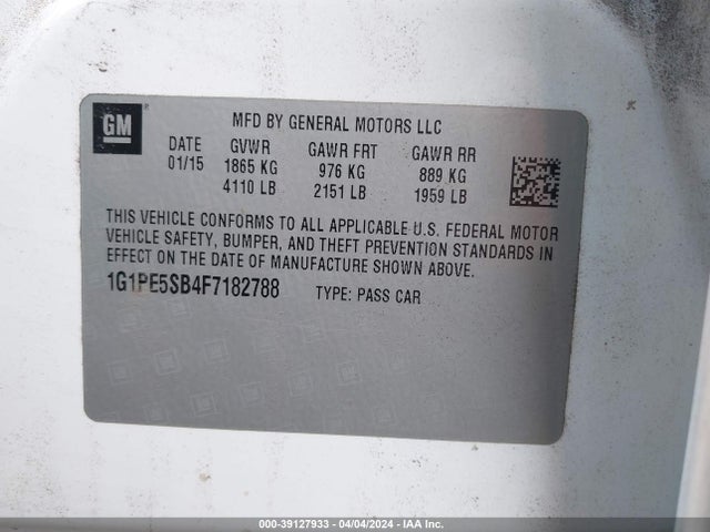 Chevrolet Cruze 2lt Auto 2015 1G1PE5SB4F7182788 Image 9