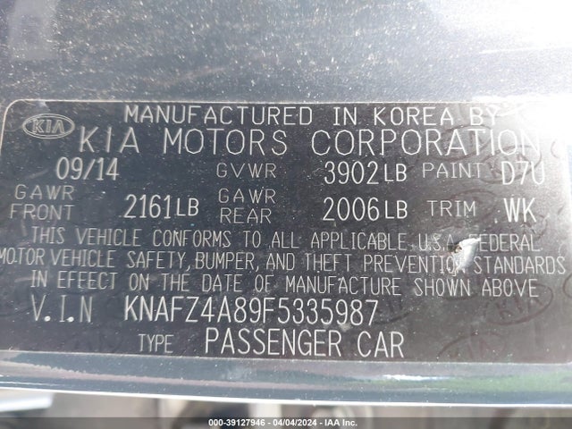 KIA FORTE EX 2015 KNAFZ4A89F5335987 Image 9
