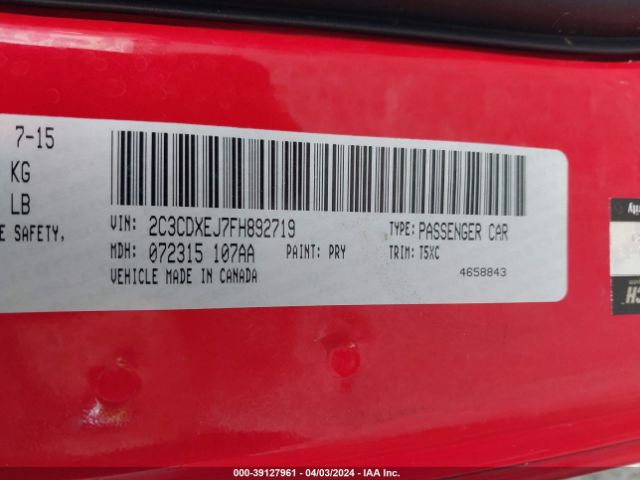 2C3CDXEJ7FH892719 Dodge Charger Srt 392