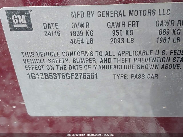 Chevrolet MALIBU LS 2016 1G1ZB5ST6GF276561 Image 9