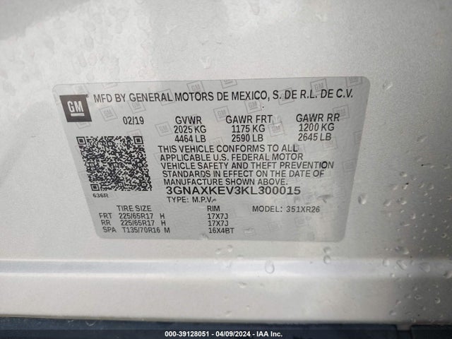 Chevrolet EQUINOX LT 2019 3GNAXKEV3KL300015 Image 9