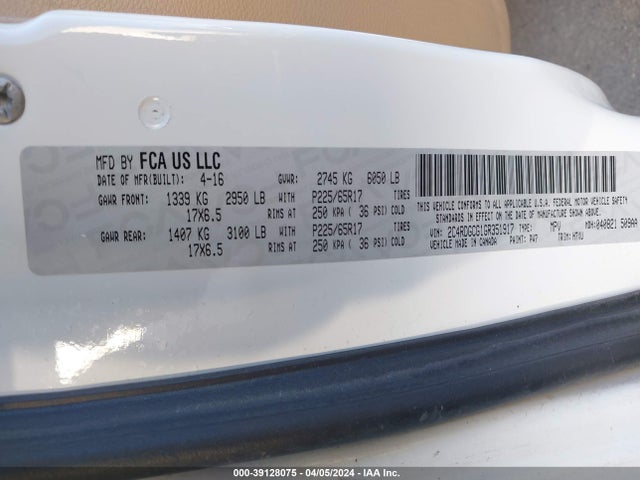 Dodge Grand Caravan Sxt 2016 2C4RDGCG1GR351917 Image 9