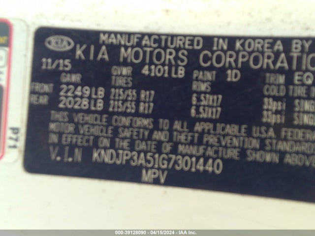 KIA SOUL + 2016 KNDJP3A51G7301440 Image 9