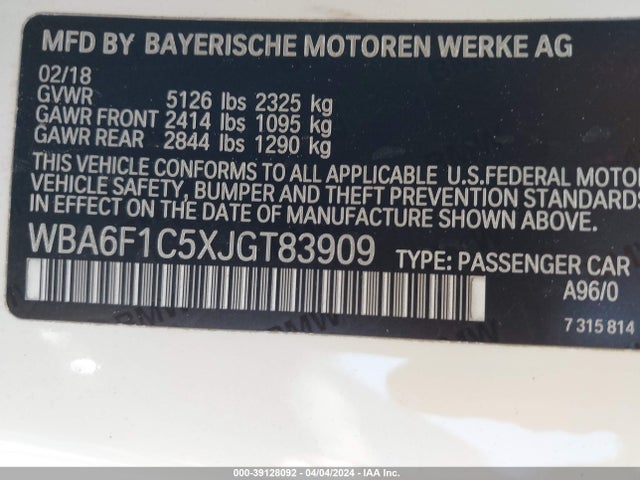 BMW 640i 2018 WBA6F1C5XJGT83909 Image 9