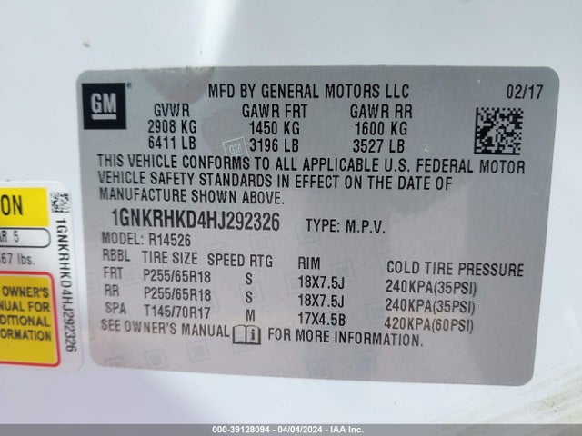 Chevrolet Traverse 2lt 2017 1GNKRHKD4HJ292326 Image 9