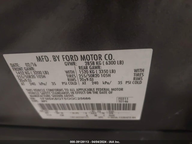 Ford EXPLORER SPORT 2016 1FM5K8GT5GGC25686 Image 9