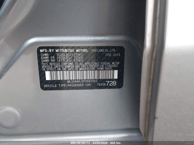2015 MITSUBISHI MIRAGE ML32A4HJ3FH043562 Photo 8