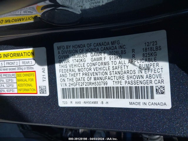 Honda Civic Lx 2024 2HGFE2F20RH530799 Image 9