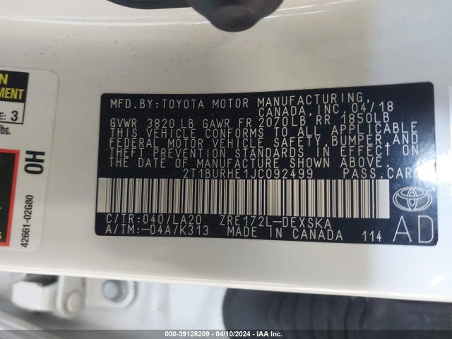 Toyota Corolla Xse 2018 2T1BURHE1JC092499 Image 9