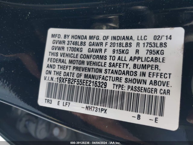 Honda Civic Lx 2014 19XFB2F55EE216329 Image 9
