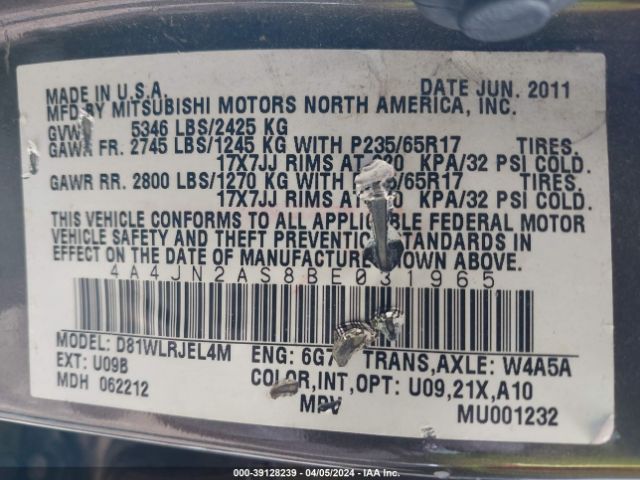 2011 MITSUBISHI ENDEAVOR 4A4JN2AS8BE031965 Photo 8