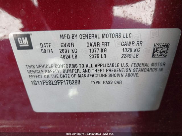 1G11F5SL9FF178298 Chevrolet Malibu 1lz