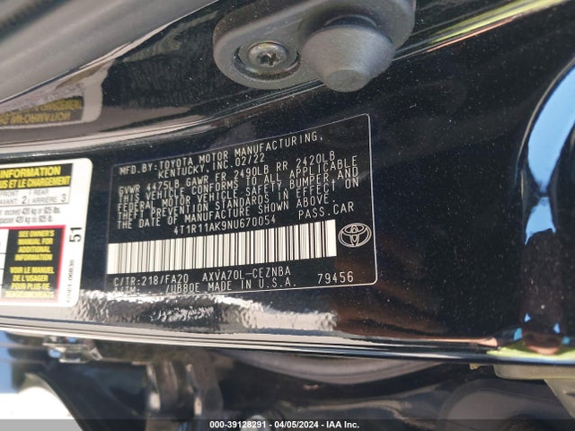 Toyota CAMRY LE 2022 4T1R11AK9NU670054 Image 9