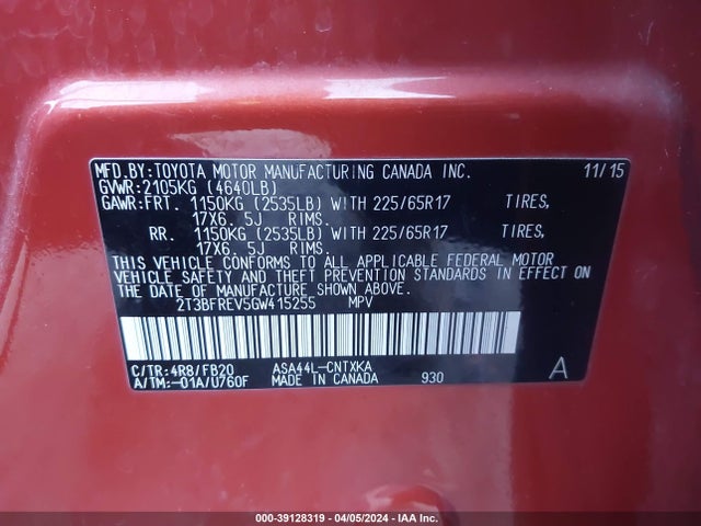 Toyota RAV4 LE 2016 2T3BFREV5GW415255 Image 9