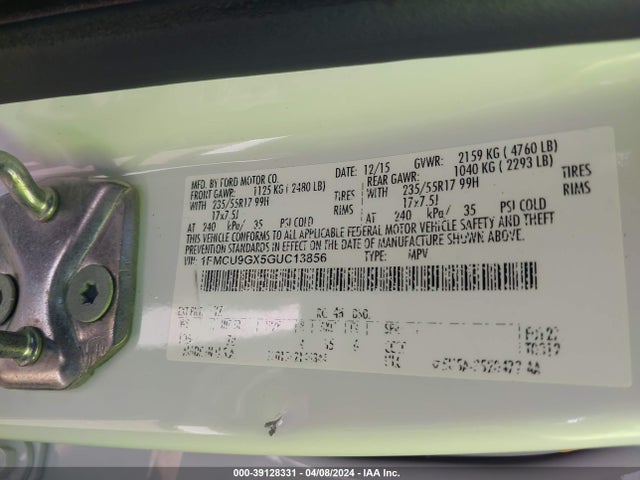 Ford ESCAPE SE 2016 1FMCU9GX5GUC13856 Image 9