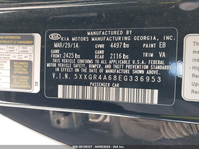 KIA Optima Sx Turbo 2014 5XXGR4A68EG336953 Image 9