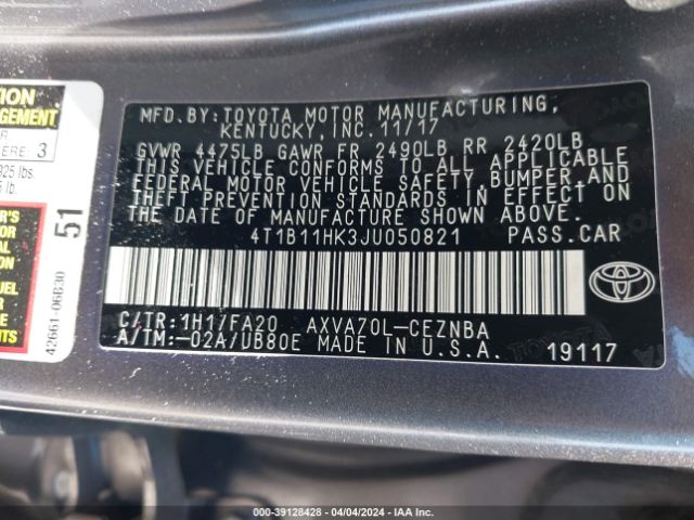 4T1B11HK3JU050821 Toyota CAMRY LE