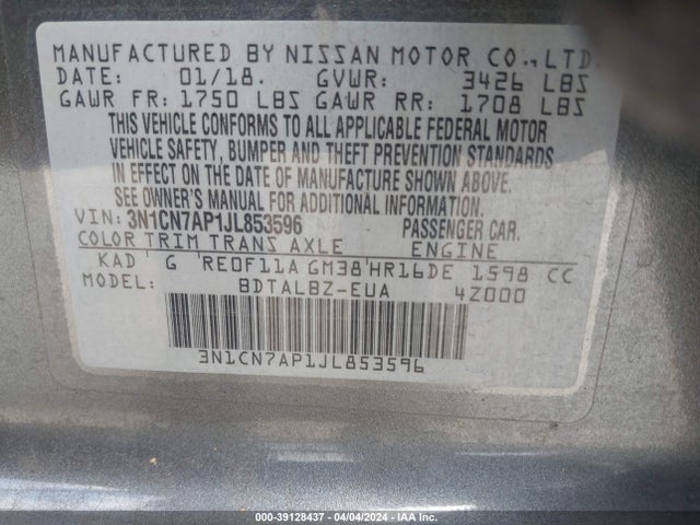 Nissan Versa 1.6 Sv 2018 3N1CN7AP1JL853596 Image 9
