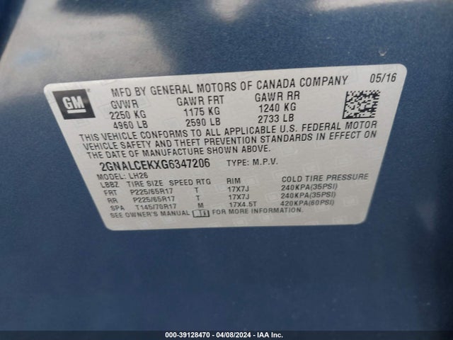 Chevrolet EQUINOX LT 2016 2GNALCEKXG6347206 Image 9