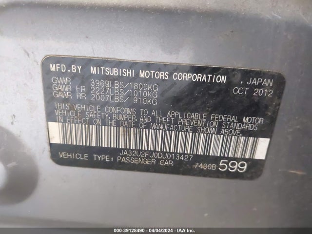 2013 MITSUBISHI LANCER JA32U2FU0DU013427 Photo 8
