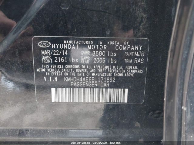 KMHDH4AE6EU171892 Hyundai Elantra Limited