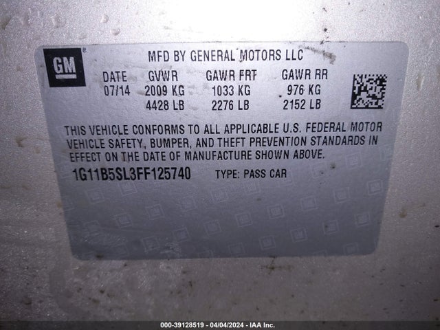 Chevrolet MALIBU LS 2015 1G11B5SL3FF125740 Image 9