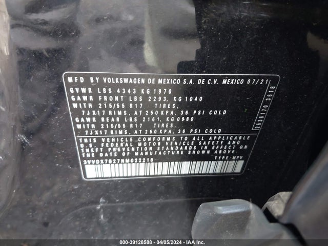 3VVDX7B27NM022216 Volkswagen Taos 1.5t S