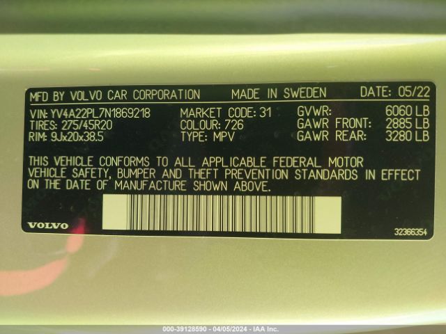 YV4A22PL7N1869218 Volvo Xc90 T6 Inscription 7 Passenger