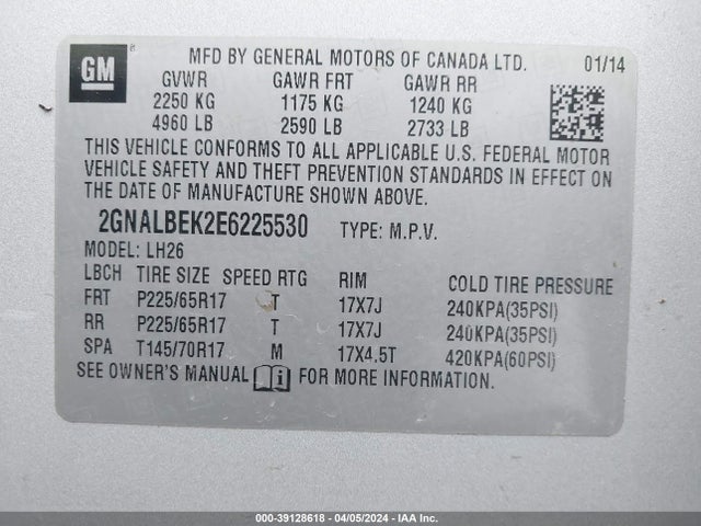 Chevrolet EQUINOX 1LT 2014 2GNALBEK2E6225530 Image 9