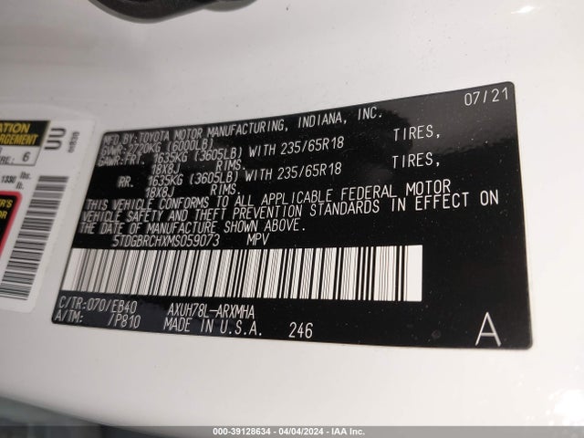 Toyota Highlander Hybrid Xle 2021 5TDGBRCHXMS059073 Image 9