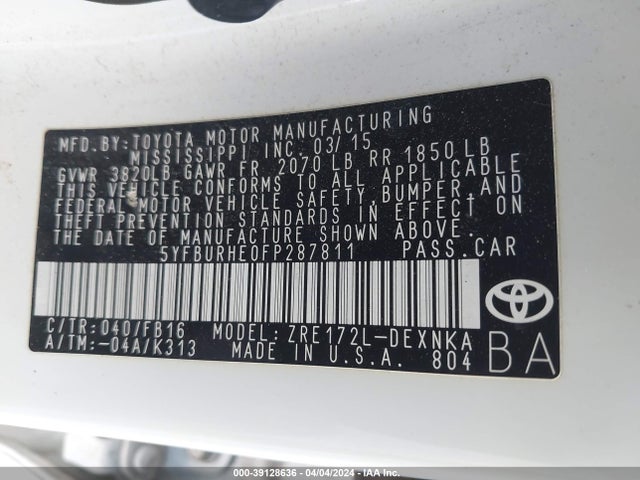 Toyota COROLLA LE 2015 5YFBURHE0FP287811 Image 9