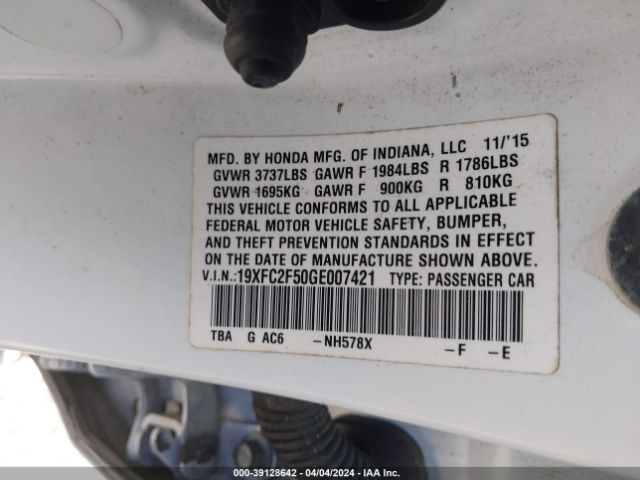 19XFC2F50GE007421 Honda Civic Lx