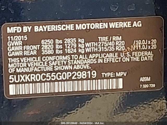 BMW X5 Xdrive35i 2016 5UXKR0C55G0P29819 Image 9