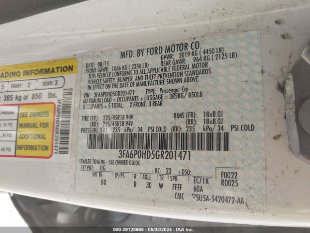 3FA6P0HD5GR201471 Ford FUSION SE