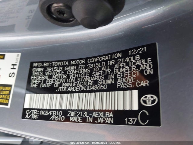 Toyota Corolla Hybrid Le 2022 JTDEAMDE0NJ048650 Image 9