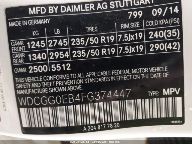 WDCGG0EB4FG374447 Mercedes-Benz Glk 250 Bluetec 4matic