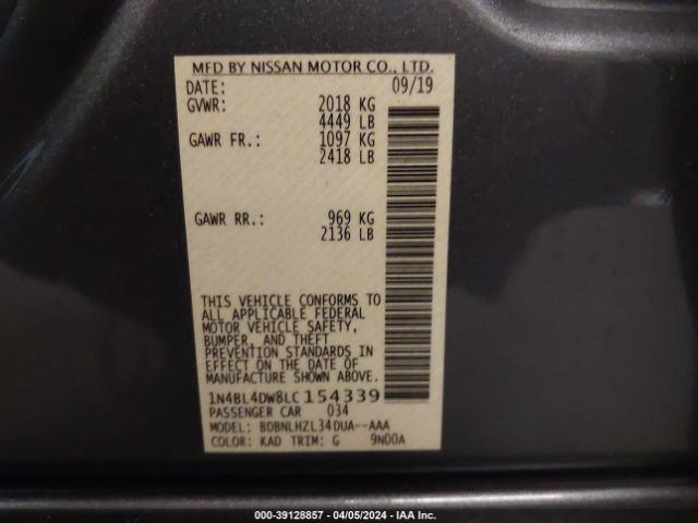 1N4BL4DW8LC154339 Nissan Altima Sv Intelligent Awd