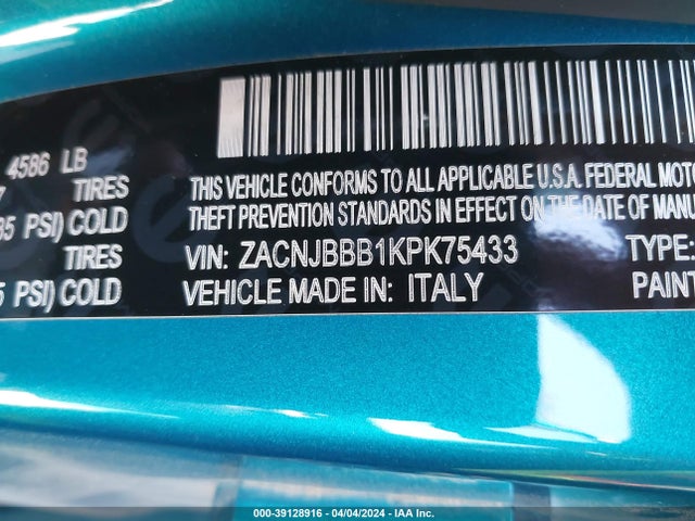 ZACNJBBB1KPK75433 Jeep Renegade Latitude 4x4