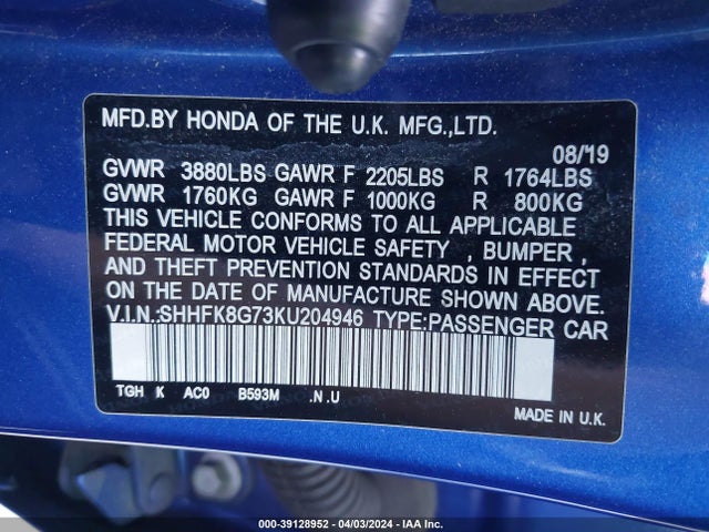 Honda Civic Type R Touring 2019 SHHFK8G73KU204946 Image 9