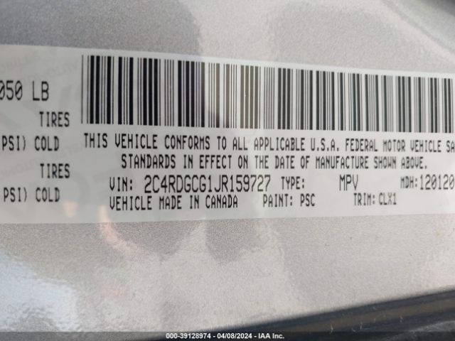 2C4RDGCG1JR159727 Dodge Grand Caravan Sxt